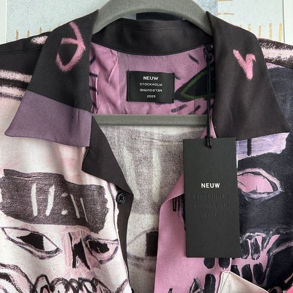 NWT NEUW DENIM Men's Pino Art Graphic Print Button-Up Collared Shirt Size S - Picture 7 of 10